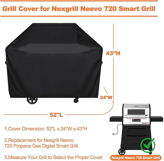 Grill Cover for Nexgrill Neevo 720 Smart Grill,for Nexgrill 720-0888/720-0830,52" L x 24" W x 43" H 600D Heavy Duty Waterpoorf Outdoor Fade Resistant BBQ Grill Cover for Nexgrill Neevo