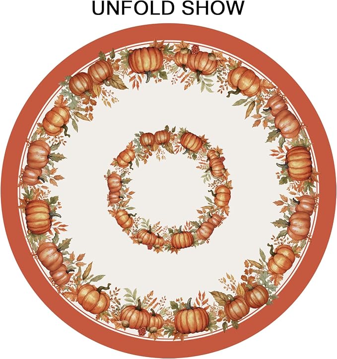 Sweetshow Fall Pumpkin Table Cloth Round Autumn Maple Leaves Tablecloth 70 Inch Decor Washable Stain and Wrinkle Resistant Thanksgiving Round Table Cover for Dining Party Picnic