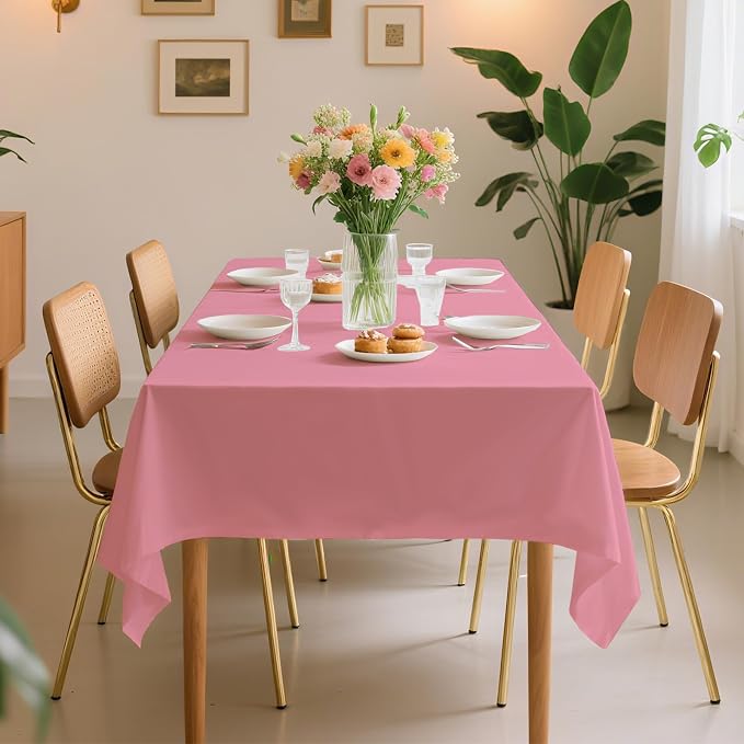 54 Inch X 300 Feet Plastic Table Cover Roll Premium Disposable Plastic Tablecloth for All Type/Shape Tables | Picnic, Party, Banquet, Birthdays, Weddings (Pink, 54 Inch X 300 Feet)