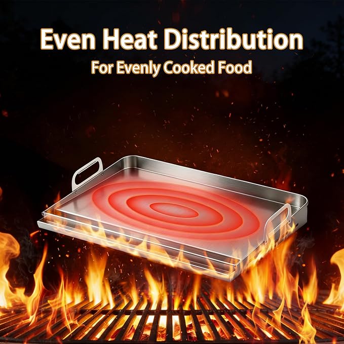 Universal Stainless Steel Griddle For Gas Grill And Gas Stove, 23” X 17” Flat Top Griddle With Handle For Weber, Nexgrill, Charbroils And Kenmore, Gas Griddle For Tailgating, Camping, And Party