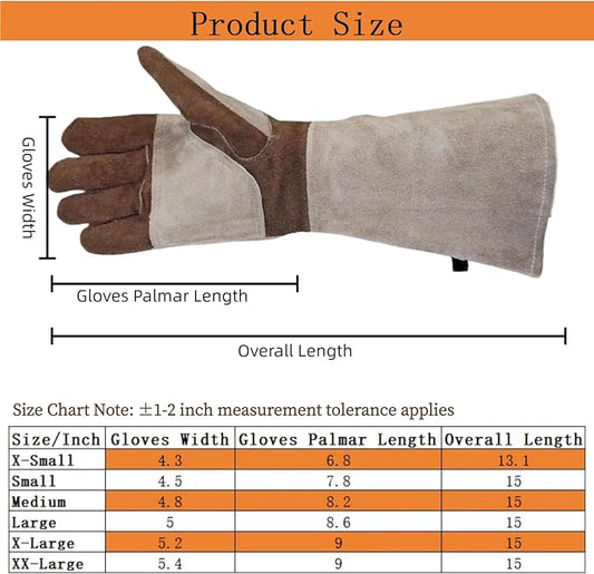 Leather Welding Gloves for Men – Long Fireproof & Heat Resistant Work Gloves for Welding, BBQ, Fireplace, Oven, Baking, Stove, Pot Handling, Yard Work, Thorn Proof (Brown, XXL)