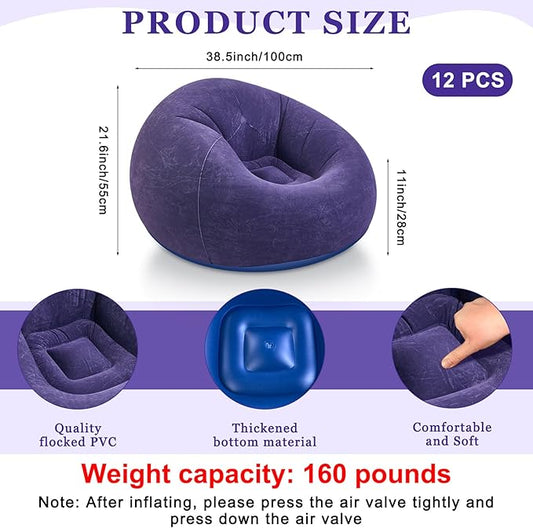 Realspring 6 9 12 Pcs Inflatable Bean Bag Chairs for Adults with Electric Air Pump, Blow up Couch Folding Portable Inflatable Couch Lazy Sofa for Outdoor Movie Night Camping(Blue,Red,Coffee,12 Pcs)