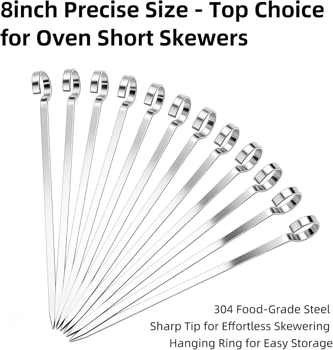 40PCS Kabob Skewers Flat Metal BBQ Barbecue Skewer 7" short Stainless Steel Shish Kebob Sticks Wide Reusable Grilling Skewers Set for Meat Shrimp Vegetable, Set of 40 with box (4.75inch 40PCS)