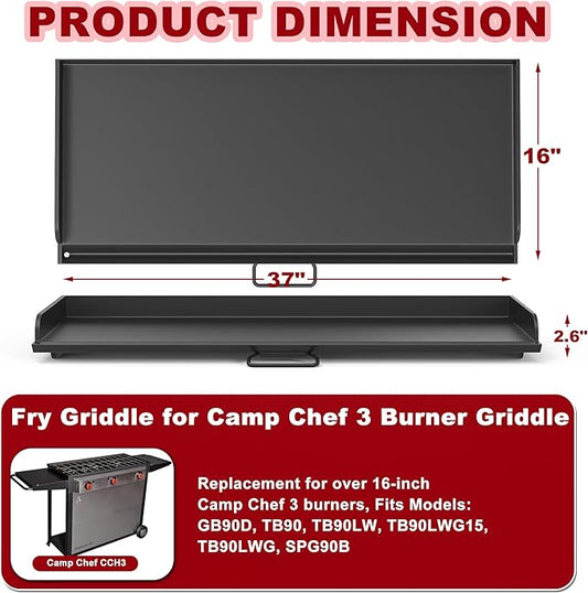 Flat Top Griddle for Camp Chef 3 Burner Griddle, 37" x 16" Fry Griddle Replacement Part for Camp Chef Tundra, Expedition 3X Combo SG100 Accessories, Outdoor BBQ Camping Grills Accessorie
