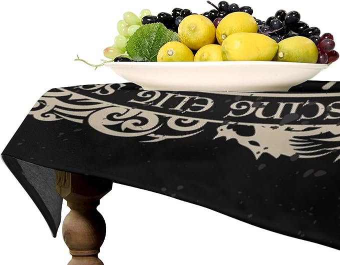 Vintage Viking Pattern Tablecloth, Viking Ancient Runic Helmet of Awe Celtic Dragon Table Cloth Water Resistant Wipeable Table Cover for Farmhouse Party Holiday Kitchen Dinner Table 60x110"