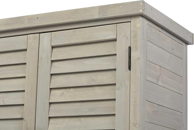 KEIKI Outdoor Potting Bench with Storage Cabinet & Metal Table Top, Weatherproof Garden Workstation, Hemlock Wood