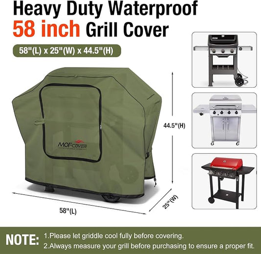 Exclusive Foldable 58 inch Grill Cover, 600D Heavy Duty Outdoor BBQ Cover for Weber Genesis II/EX/SX/LX 300 and Genesis 300 Series Weber 7130, 3-5 Burners Grill, Green
