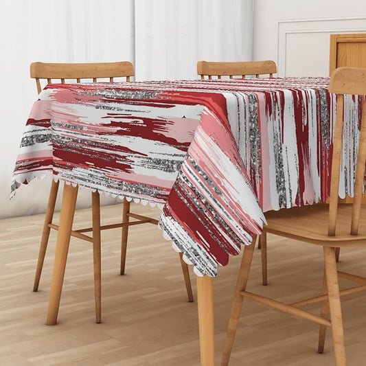 Abstract Striped Rectangle Tablecloth 60x102 Inch Red and White Old Texture Grunge Stripes Vintage Mosaic Dust-Proof Table Cover Protector for Kitchen Restaurant Picnic Camping BBQ Burgundy