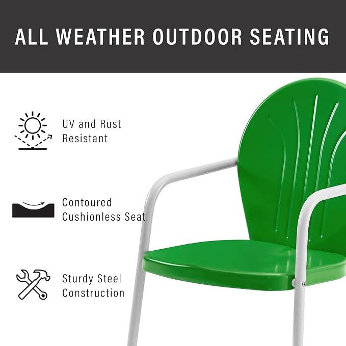Crosley Furniture Griffith Outdoor Chair, Retro Metal Patio Chairs for Dining, Porch, Deck, Balcony, Grasshopper Green
