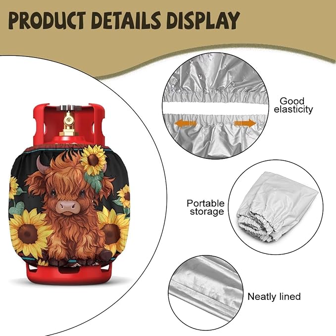 Camper Dual Propane Tank Cover Highland Cow Outdoor 600D Heavy Duty Waterproof Covers Fits Standard 20 lb Cylinder, 13.7'' x 16.5'' for Rv Trailer