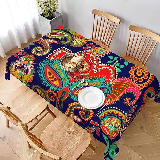 TKS MITLAN Paisley Floral Tablecloth Decor Retro Colorful Indian Style Boho Ethnic Flowers Table Cloth Dining Room Kitchen Table Cover 60" X 84" Oblong/Rectangle