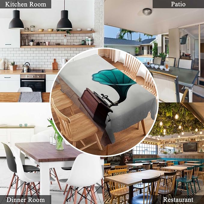 Swono Gramophone Table Cover Vintage Gramophone Phonograph Music 50x72 Inch Table Cloth for Rectangle Tables Buffet Parties Coffee BBQ and Dinning Tablecloth
