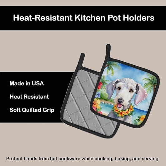 Caroline's Treasures Bedlington Terrier Luau Pair of Pot Holders Kitchen Heat Resistant Pot Holders Sets Oven Hot Pads for Cooking Baking BBQ, 7 1/2 x 7 1/2