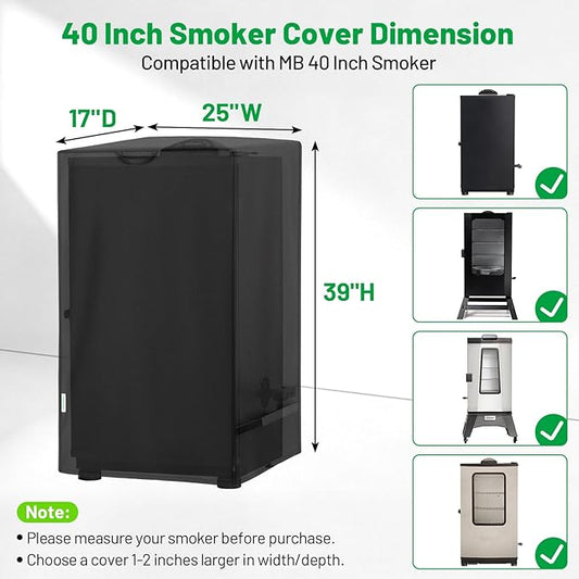 40 Inch Electric Smoker Cover for Masterbuilt, Heavy Duty Waterproof Outdoor Square Vertical Smoker Grill Cover with Windproof Straps & Handles, All-Weather Fade Resistant, Black