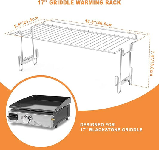 only fire Griddle Warming Rack Fits for 17" Blackstone Griddles, One-Step Clip On Attachment, Portable and Detachable