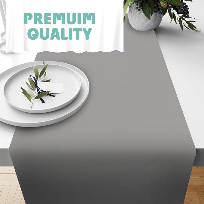 Silver Table Runner – 14" X 110' Premium Plastic Longtable Runners with Cutter Box - Cut to Size - Decorative Rectangle Table Runners - Smooth Table Cloth - Disposable Table Cloths, Parties, Weddings.