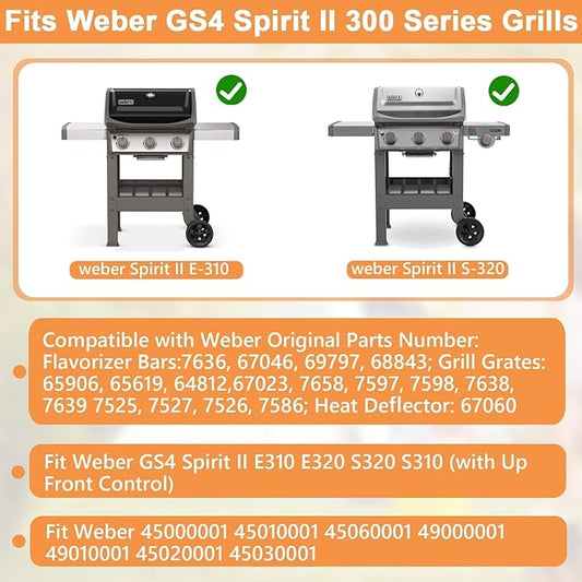 Spirit II Grill Parts for Weber GS4 Spirit II 300 SER E310 S310 Accessories for Weber Spirit 2 Replacement Weber Grate 7638 7856,Flavor Bars 7636 67046 3400302,Heat deflector 67060,304 Stainless Steel