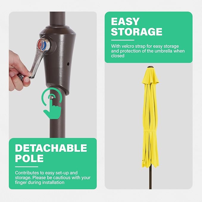 JEAREY 9ft Half Umbrella Outdoor Patio Umbrella Market Umbrellas with Crank, 1/2 Round Wall Umbrella 5 Sturdy Ribs UV Protection for Pool Garden Balcony Deck, Yellow