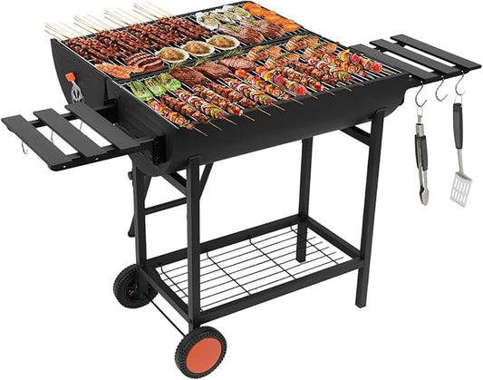 Generic Extra Large Portable Charcoal Grill 871 Square Inches Cooking Area Outdoor Charcoal Grill Smoker with 2 Foldable Side Tables for Backyard Camping Patio Parties and Picnics