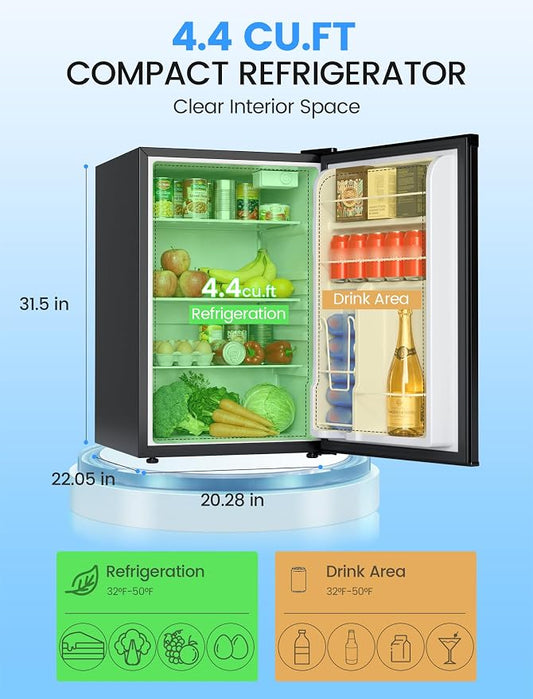 COWSAR 4.4 Cu.Ft Dorm Fridge, Single Reversible Door Compact Refrigerator with Adjustable Thermostat, Removable Glass Shelves, Energy Efficient Commercial Fridge for Bedroom Dorm Office, Black