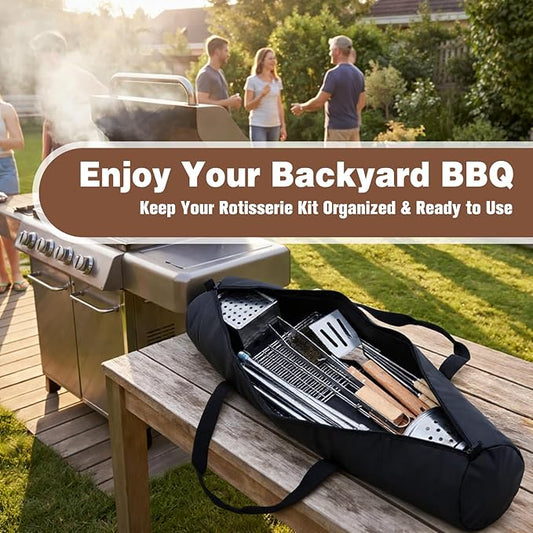 Abbylike 36 Inch PVC Heavy Duty Rotisserie Kit Storage Bag, Waterproof Grill Rotisserie Carrying Case with Reinforced Handles for Outdoor BBQ Grill Accessories