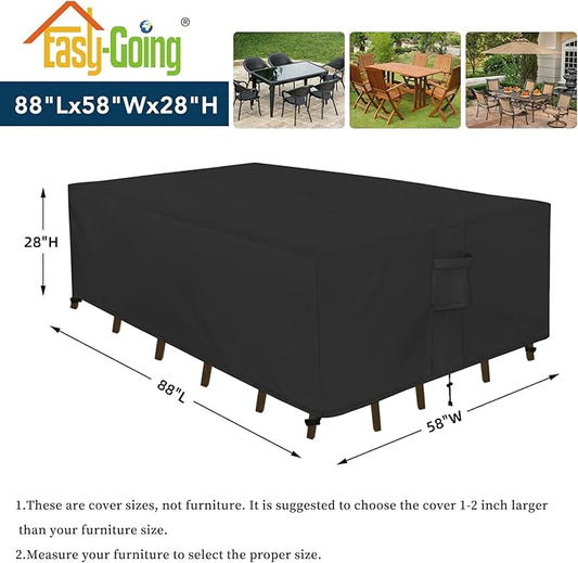 Easy-Going Rectangle Patio Furniture Cover Waterproof Outdoor Dining Table and Chair Cover Anti-UV Outside Sectional Sofa Set Covers (88"L x 58"W x 28"H, Black)