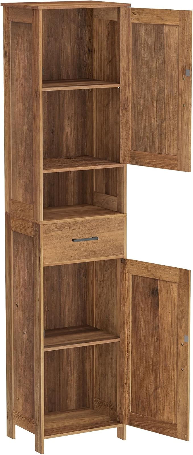 Homhedy 67" H Tall Bathroom Storage Cabinet with Barn Doors and Drawer | Narrow Storage Unit with Adjustable Shelves, Floor Cabinet for Bathroom, Living Room, Entryway,Kitchen,Rustic Walnut, 15.7" W