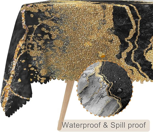 54x70inches Black Marble Rectangle Tablecloth Abstract Black Grey Golden Crack Luxury Marble Tablecloth Washable Polyester Table Covers for Dining Table Buffet Parties Indoor Outdoor Use