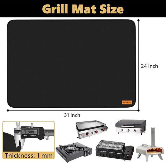 Grill Mats for Outdoor Grill to Protect Your Prep Table and Outdoor Grill Table - Fire Proof,Heat Resistant, Water Proof, Oil Proof BBQ Mat -Extra Thickness 1mm (24x31in)