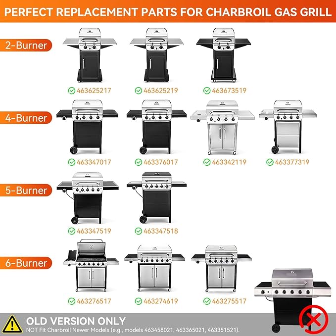 Grill Replacement Parts for Charbroil Performance 2 burner 463625217 463673517 463673519 463625219 300 Cabinet Liquid Propane, G470-5200-W1 Burner, G470-0004-W1 Heat Plate, Carryover Tubes, Igniters