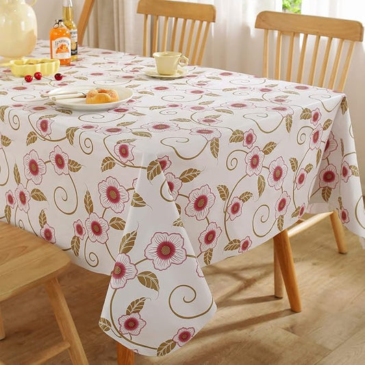 Spring Summer Vinyl Tablecloth with Flannel Backing Rectangle 60 x 120 Inch | 100% Water & Oil Proof Plastic Table Cloth, Floral PVC Table Cover for Camping, Party, Picnic, Outdoor