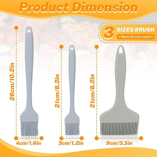 LELE LIFE 3 Sizes Silicone Basting Brush, Extra Large Heat Resistant Pastry Brush Spread Oil Butter Sauce Marinade for BBQ Grilling Baking Kitchen Food Cooking (Grey)