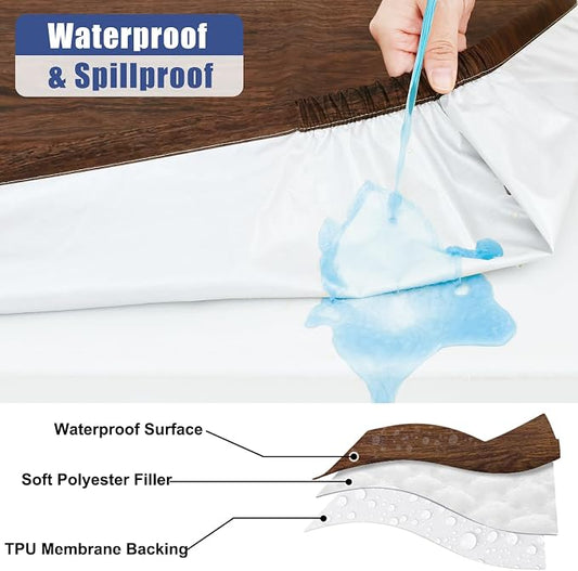 Smiry 2 Pack Rectangle Table Cloth 4 Foot, Waterproof Elastic Fitted Tablecloths, Windproof Washable Polyester Table Cover for Picnic, Camping, Outdoor (Brown, 30"x48")
