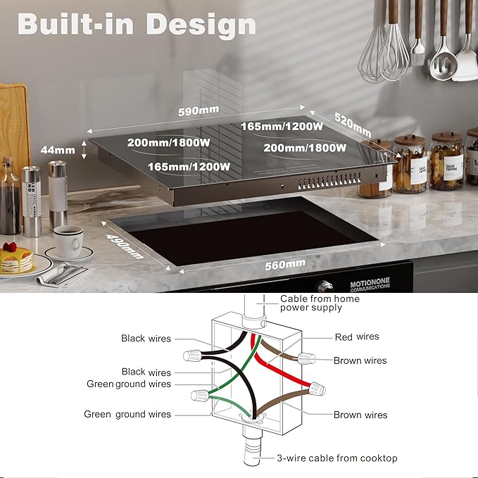 Hobsir 24 Inch Electric Cooktop 4 Burner 6000W, 24" Radiant Electric Stove Top, Built-in Ceramic Stove Top with Sliding Control, Timer, Safety Lock, 9 Power Levels, 220V-240V Hard Wire (No Plug)