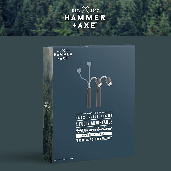 HAMMER + AXE Adjustable Magnetic LED Flex Grill BBQ Light, Two Pack Lights for BBQ Car Auto Work and More, Bright LED, Bendable Neck, 10" Long, Holiday Gift for Mechanic Grill Plumber Handyman