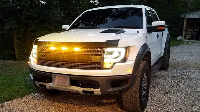 x xotic tech 3pcs Amber Lens Front Grille Marker LED Light Lamps w/Harness Wiring OE Fit Compatible with Ford F-150 F150 Raptor 2010-2014 & 2017-up(Amber 12-SMD)