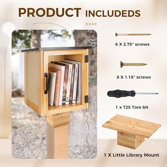 Threehoney Outdoor Little Library Mount 14x8x5.91 Inch Stable Wood Storage Box Bracket Holder Suitable for 4x4 Post with Mounting Accessories for Community Cabinet Lending Library Box(Wood Color)