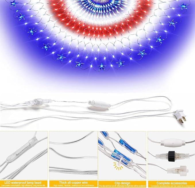 DDMY American Flag Lights 4th of July Lights with 243 Super Bright LEDs Waterproof Patriotic Flag Net Light of The United States for Memorial Day/4th of July Independence Day/Yard/Garden Decor