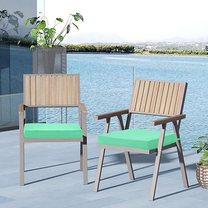 Cozyide Outdoor Chair Cushions, Waterproof Patio Seat Cushions with Adjustable Straps, Square Corner Patio Chair Cushions for Garden, Aqua Blue, 18.5x16x3 Inch (Pack of 4)