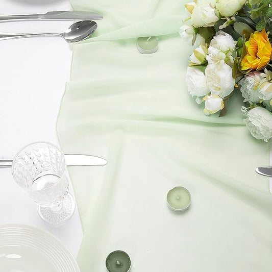 Table Runner Mint Green Sheer Chiffon 35x120 Inches for Spring Party Baby Shower Home Dining Table Decor