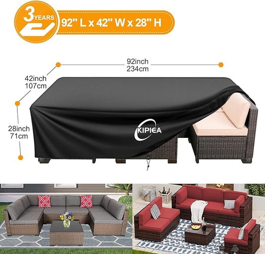Kipiea Outdoor Furniture Covers Waterproof, 420D Heavy-Duty Patio Furniture Set Covers, No Tears Anti UV No Fading (92" L x 42" W x 28" H)