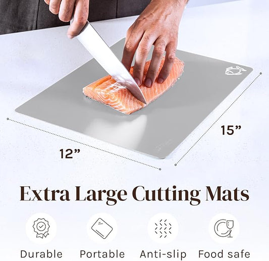 Cooler Kitchen Extra Thick Flexible Plastic Cutting Board Mats with Food Icons & EZ-Grip Waffle Back, (Set of 6) Dishwasher Safe
