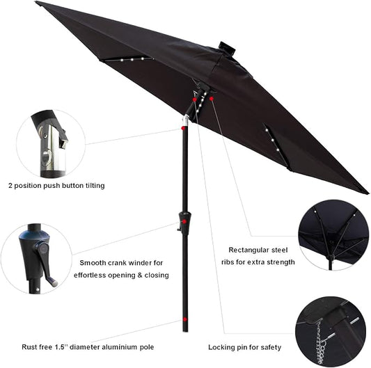 C-Hopetree 9 ft Half Round Outdoor Patio Market Wall Umbrella with Solar LED Lights and Tilt