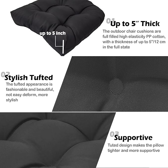 MTMR Outdoor Chair Cushions Set of 2, Patio Furniture Seat Pads, Waterproof | 2Pcs , waterproof cover, PP cotton, u-shaped, no-fading, thick patio seat pads for outdoor wicker furniture in yard, 19x19x4