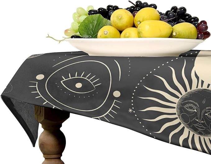 Sun Moon Tablecloth Boho Astrology Mystical Celestial Star Crescent Galaxy Space Table Cloth Water Resistant Wipeable Table Cover for Farmhouse Picnic Party Holiday Kitchen Dinner Table 55"x55"
