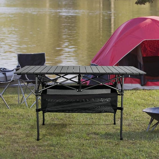 WUROMISE Lightweight Aluminum Folding Camping Table (47” x 21.65” x 26.7”), Portable Roll-Up Design for Outdoor, Camping, Beach, BBQ, Patio, and Picnic, Durable & Waterproof with Carrying Bag