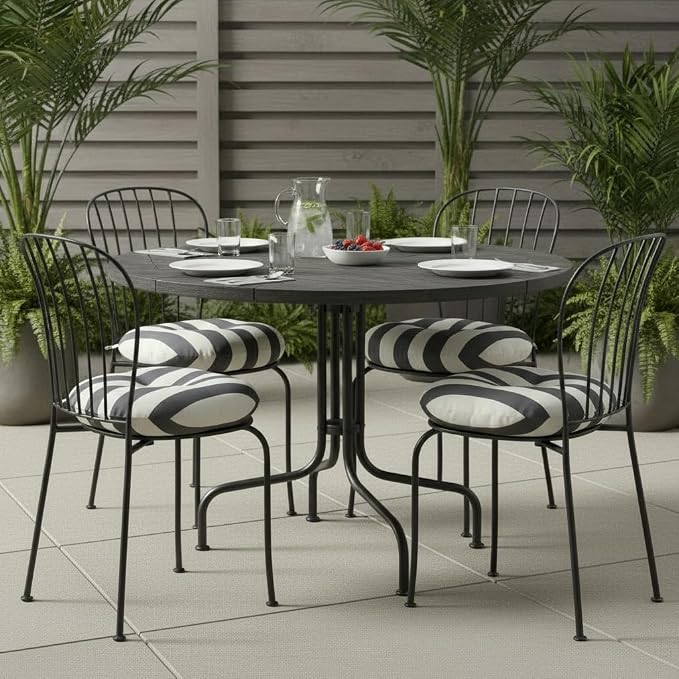 15 x 15 Round Bistro Chair Cushion, Reversible Patio Seat Cushion with Attached Ties, Polyester Fabric, Recycled Polyfiber Fill, Set of 2 - Canopy Gray