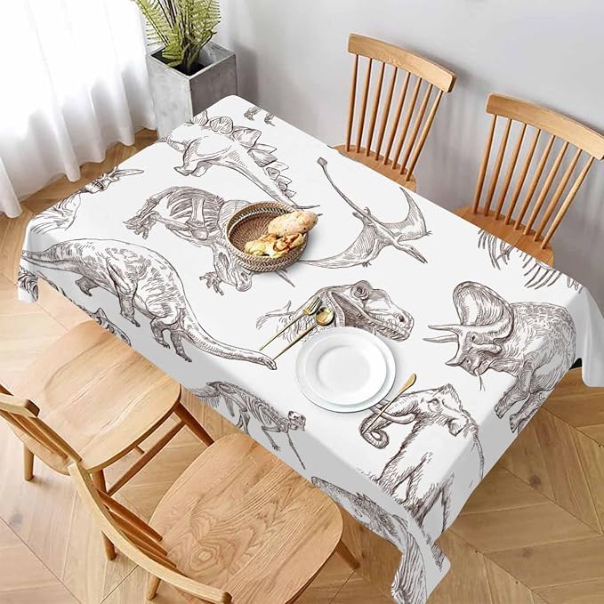 TKS MITLAN Dinosaur Tablecloth Decor Sketch Bones Fossils Mammoth Stegosaurus Trilobite Ancient Animal Table Cloth Dining Room Kitchen Table Cover 60" X 84" Oblong/Rectangle