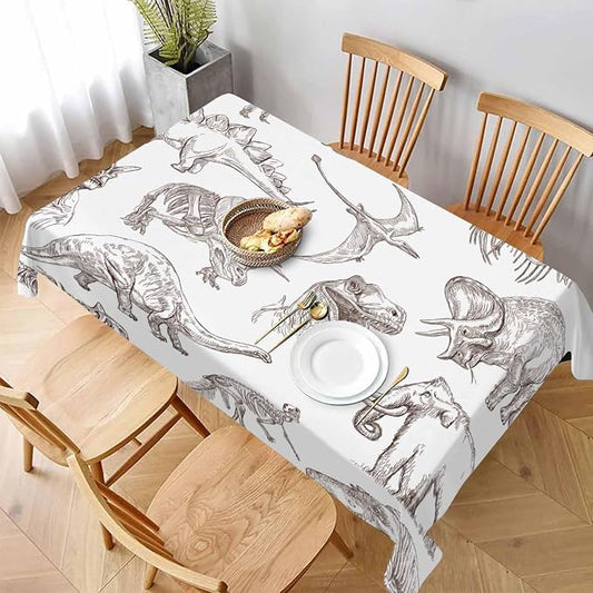TKS MITLAN Dinosaur Tablecloth Decor Sketch Bones Fossils Mammoth Stegosaurus Trilobite Ancient Animal Table Cloth Dining Room Kitchen Table Cover 52 x 70 Inch Oblong/Rectangle