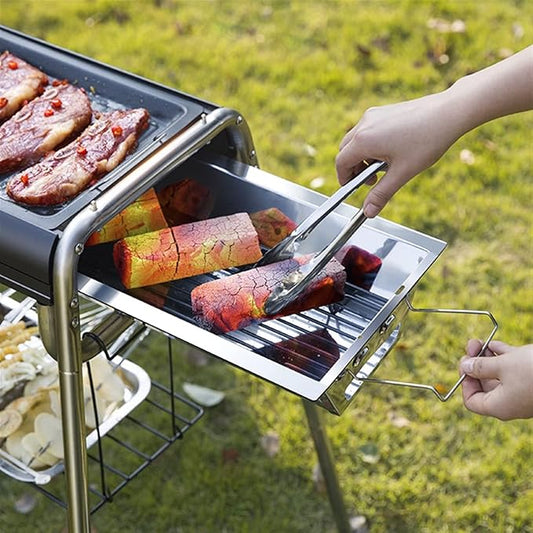 Portable Charcoal Grill for Camping BBQ Grills, Outdoor Barbecue Grill with Thickened Stainless Steel Fire Rod, Foldable & Removable Rack for Smoking and Grilling, A-1
